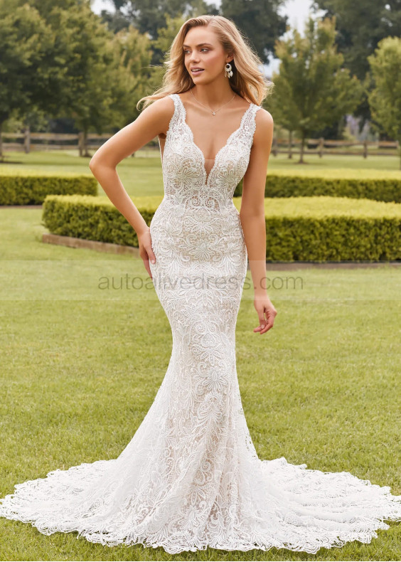 V Neck Ivory Allover Lace Elegant Bohemian Wedding Dress V Neck Ivory Allover Lace Elegant Bohemian Wedding Dress